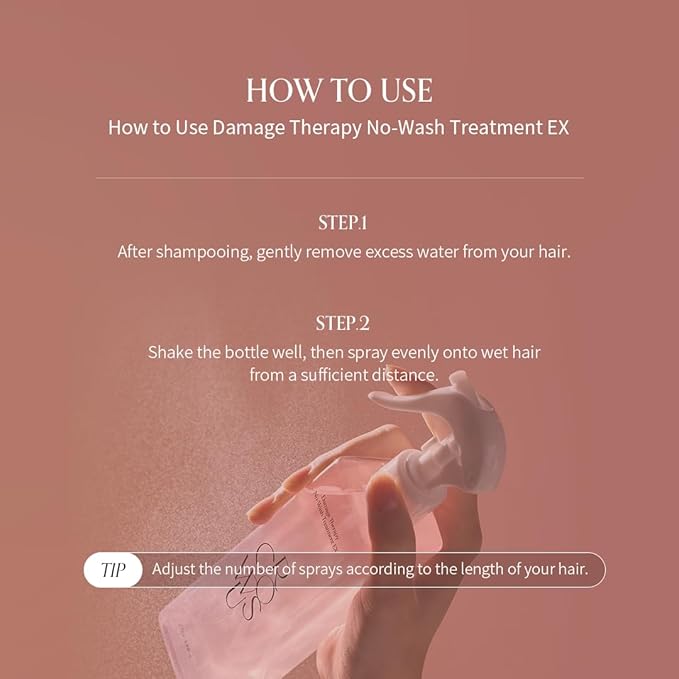 GROWUS Damage Therapy No-Wash Treatment - Korean Hair Care, Rose Musk Scent, Heat Protectant, Leave-In Hair Serum for Frizzy, Dry, Damaged Hair, Instant Shine & Smooth, 8.45 Fl Oz