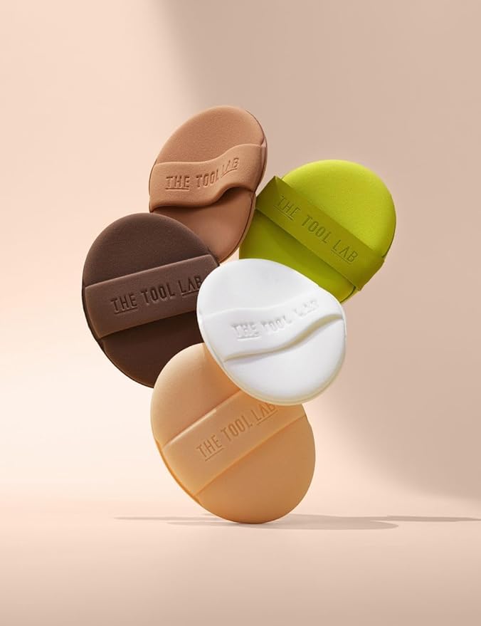 THE TOOL LAB Long-lasting Tension Puff (Glow type, Oval) - Korean Olive Young Makeup Puff Sponge for Liquid Foundation Cushion Shading Blusher, 100% Pure Rubycell for Moisterizing Fitting - 2.6 inch