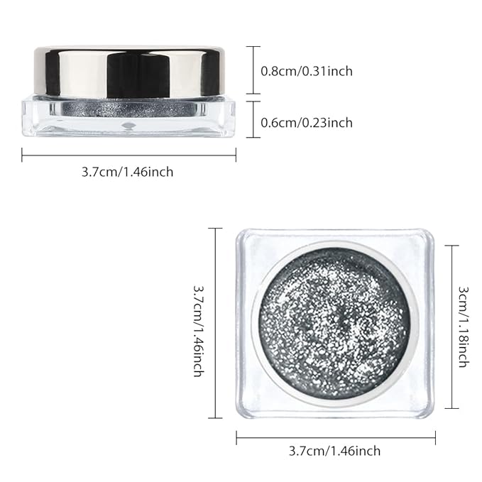 Single Cream Glitter Eyeshadow, Shimmer Eyeshadow Palette, Korean Eye Glitter Makeup, Ultra-Blendable, Sparkle Silver Eye Shadow, Single Shade Metallic Pigmented (Black)
