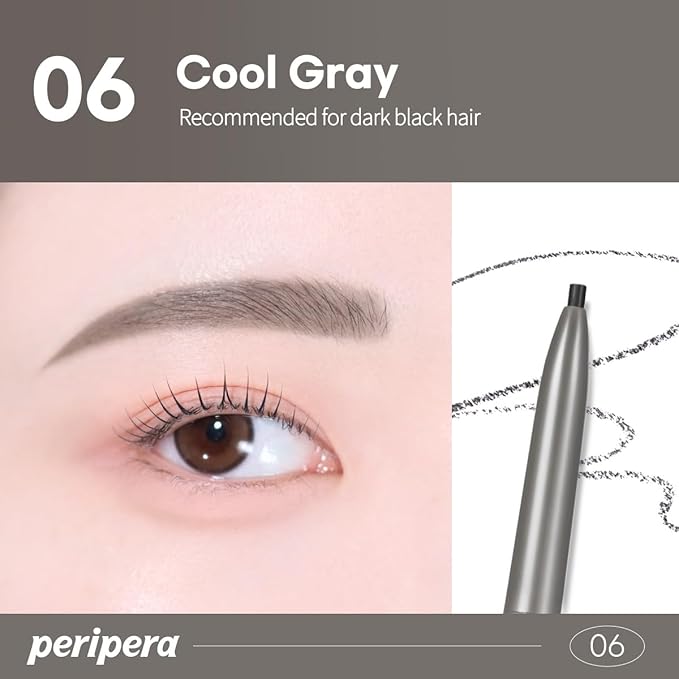 PERIPERA Speedy Skinny Brow (06 Cool Gray),1.5mm Precise Eyebrow Pencil, Dual-Sided Fine Tip Shades, Define Fills Brow Make up, K Beauty, Korean Make-up