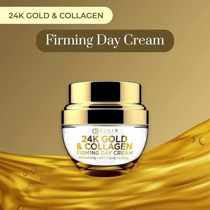 Clear Beauty 24K Gold & Collagen Day/Night Moisturizer Set - Dermatologist Tested, Hydrating, Anti-Aging Cream, Natural Ingredients, Cruelty Free Korean Skin Care, All Skin Types - Value Pack