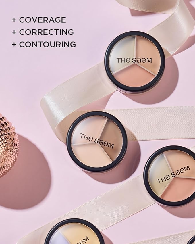 THESAEM Cover Perfection Triple Pot Concealer - 04 Tone Up Beige for Brightening & Vitality - 3-Color Multi Concealer Palette for Dull Yellow Tone - Korean Makeup with Sweet Almond Oil & Herbal Water