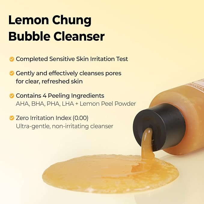 CHOSUNGAH BEAUTY Lemon Chung Bubble Cleanser with Salicylic Acid, LHA&PHA, Gentle Foaming Face Wash for Oily, Dry&Sensitive Skin, Hydrating&Exfoliating Formula, Korean Skincare (6.76 Fl Oz)