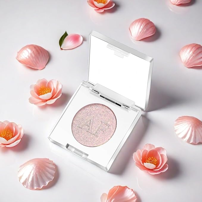 Pink Gold Highlighter Makeup Powder, Duochrome Radiant Shimmer Highlighting Makeup Pallet, Long Lasting Korean Iluminadores De Maquillaje, High Pigment Sparkly Shiny Face Illuminator for All Skin, #01