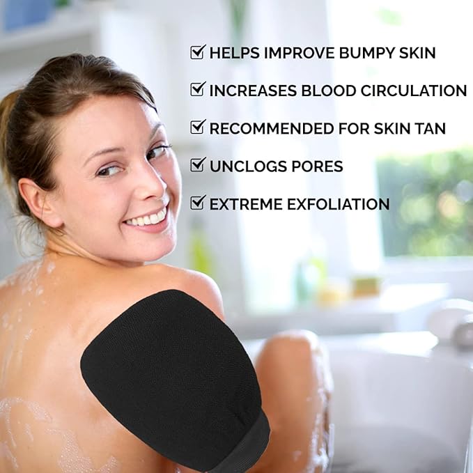 Valitic Exfoliating Glove Body Scrubber - Exfoliating Mitt Dead Skin Remover, Shower Face and Body Exfoliator - Korean Style Skin Scrubber Washcloth - Spray and Self Tan Remover, 1 Black