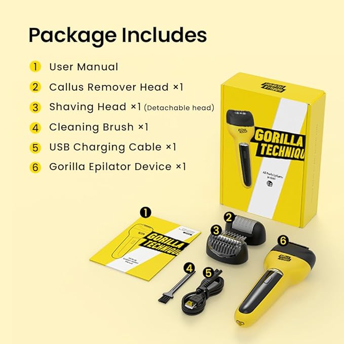 Gorilla Technique 3-in-1 Epilator 2000V, Body Hair Removal Device, Pain Relief Roller, Cordless Rechargeable Electric Tweezers & Shaver & Callus Remover, Women & Men, Korean Skin Care - 2000V