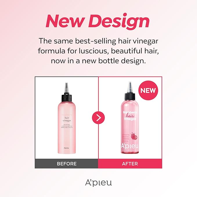 A’PIEU Raspberry Hair Vinegar Rinse & Refill Set – Deep Scalp Clarifying, pH-Balancing Care, Controls Oil & Buildup, Leaves Hair Silky-Soft, Shiny & Fresh | Korean Hair Care (6.76 / 13.6 fl oz)