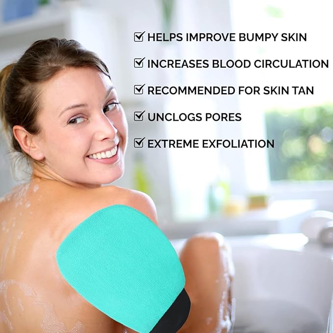 Valitic Exfoliating Glove Body Scrubber - Exfoliating Mitt Dead Skin Remover, Shower Face and Body Exfoliator - Korean Style Skin Scrubber Washcloth - Spray and Self Tan Remover, Pair Turquoise