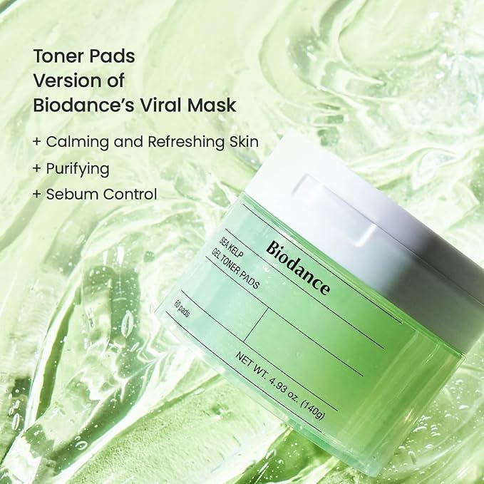 BIODANCE Sea Kelp Day & Night Gel Duo: Sea Kelp Mask & Toner Pads Set, Calming, Soothing, Oil Sebum Control for Sensitive Oily Skin, Korean Skincare Set, Christmas Gift Stocking Stuffers