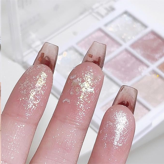 9 Colors Glitter Shimmer Eyeshadow Makeup Palette, Korean Natural Neutral Eye shadow Palettes Highly Pigmented Long Lasting Waterproof Blendable sombras para ojos Pink White Golden Brown