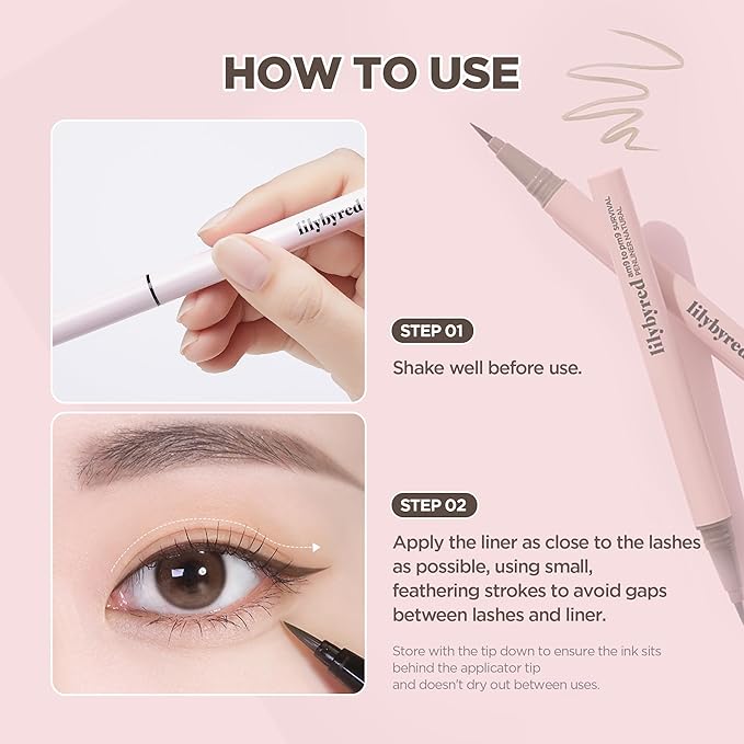 lilybyred AM9 to PM9 Survival Penliner Natural | Korean Soft Ash Tone Liquid Eyeliner, 0.1mm Ultra-Fine Brush, Quick-Dry, Smudge-Proof, Layerable Ash Pigment, Buildable Color, 0.035 oz. (01 Ash Black)