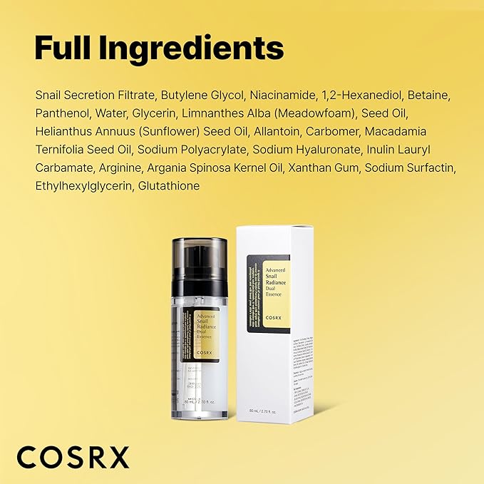 COSRX Snail Mucin 74% + Niacinamide 5% Dual Essence, Anti Aging Face Serum for Dull Skin, Sensitive Skin, Not Tested on Animals, Korean Skin Care, Stocking Stuffers for Women, 2.70 fl.oz / 80ml