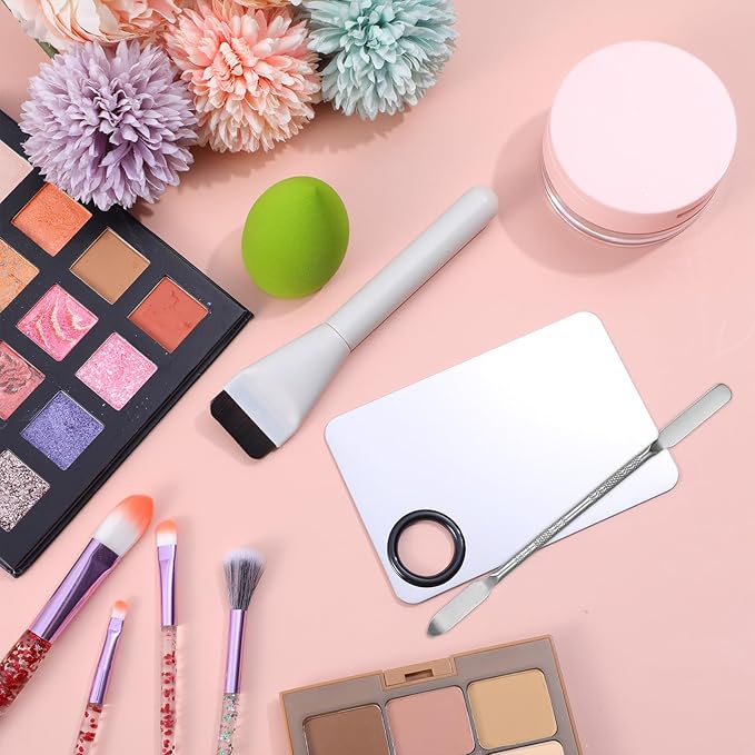 Ouligay 3 Pcs Make Up Spatula Tool Including Makeup Mixing Palette,Makeup Palette Tray,Foundation Spatula,Accessories Set for Women Girl Korean Make up Tool