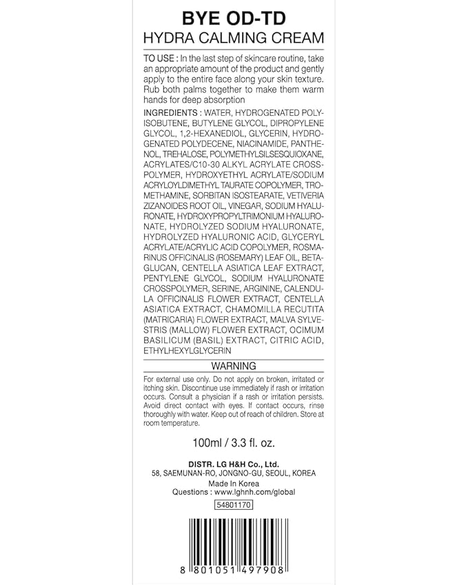 Hydra Calming Cream (3.3fl oz) - Gentle Formula, Long Lasting Deep Hydration & Moisturizing Gel for Dry Skin, Barrier Repair, Korean Skin Care. Panthenol, CICA