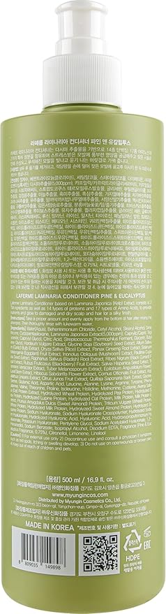 laferme Laminaria Conditioner with Organic Ingredient, Damaged Hair Care Korean Conditioner, Hydrating & Smoothing, Anti-Frizz, Sulfate & Paraben Free, for Women & Men, 16.9 Fl Oz, Pine & Eucalyptus