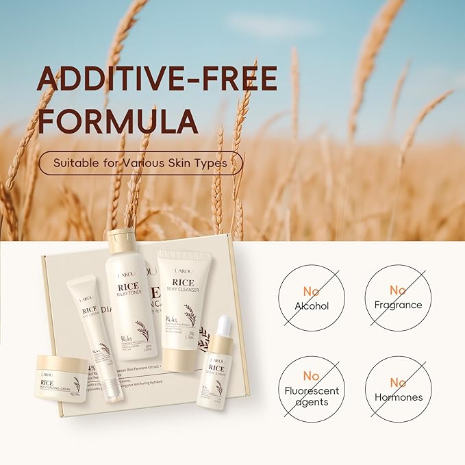 LAIKOU Skin Care Set, Korean Skin Care with Rice Cleanser, Toner, Serum, Eye Serum, Moisturizing Cream 5pcs for Women Teen Girls Mom Daughter Mother's Day Birthday Christmas Lover Korean Beauty