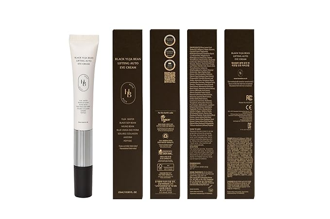 HEVEBLUE Black Yuja Bean Lifting Auto Eye Cream - Sensitive Skin, Vegan, Hypoallergenic, Korean Skincare, Wrinkle Care Device, Vibration Face Massage, Anti Aging, Collagen, Vibrating