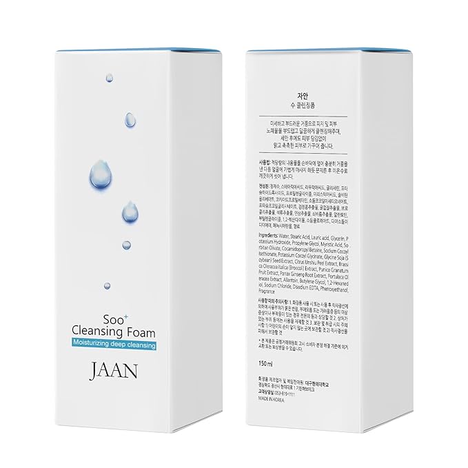 JAAN Korean Face Wash for Women, Pore Deep Cleansing Foam with 5 Natural Ingredients, Foaming Facial Cleanser for Hydrating & Moisturizing, Makeup & Blackhead Remover,Korean Skin Care,5.07fl.oz/150ml