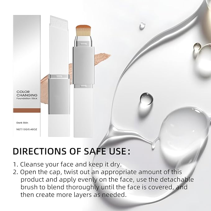 Blanc Cover Cream Stick,Korean Color-Changing Foundation Stick V, Dual-Ended with Detachable Brush,Dewy & Hydrating Makeup for Flawless Look,Perfect Match For All Skin Tones(Dark)