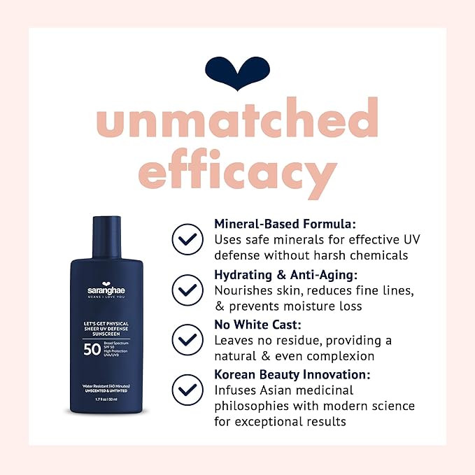 Love saranghae Sheer UV Defense Sunscreen - Korean Face Sunscreen with SPF 50 - Sunblock With No White Cast for Normal, Sensitive, and Dry Skin