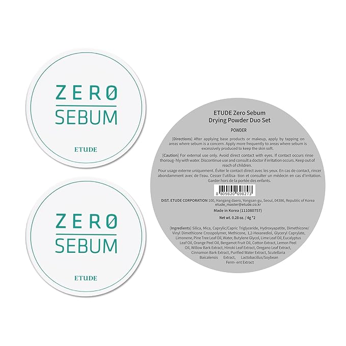 ETUDE Zero Sebum Drying Powder Duo Set 0.14 Ounce*2 (4g*2) | Lightweight Oil Control No Sebum Loose Face Powder with 80% Mineral | Long Lasting, Makes Skin Downy, Korean Makeup, Kbeauty