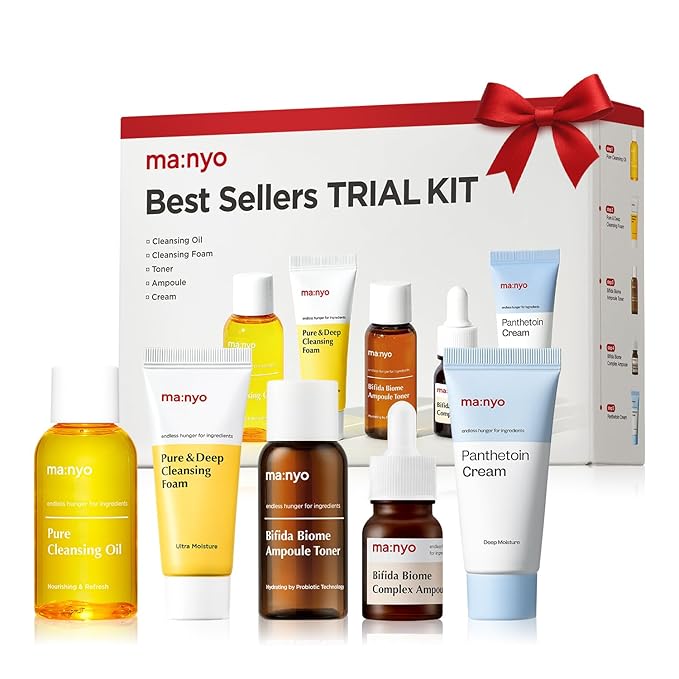 MA:NYO Best Sellers Kit | Travel size Trial & Gift Set | Pure Cleansing Oil, Pure Cleansing Foam, Bifida Biome Ampoule, Bifida Biome Toner, Panthetoin Cream | Korean Skin Care, Skin Repair Solution