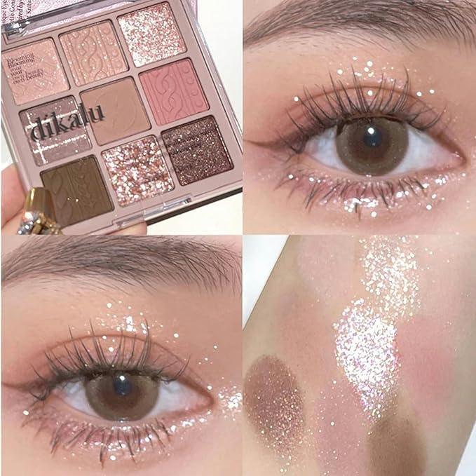 9Color Eyeshadow Palette Makeup, Matte Glitter Shimmer Korean Eye Shadow Palettes, Highly Pigmented Long Lasting Waterproof Blendable, Knit Violet Rose Gold Purple Pink Dark Brown Glitter Eye Makeup