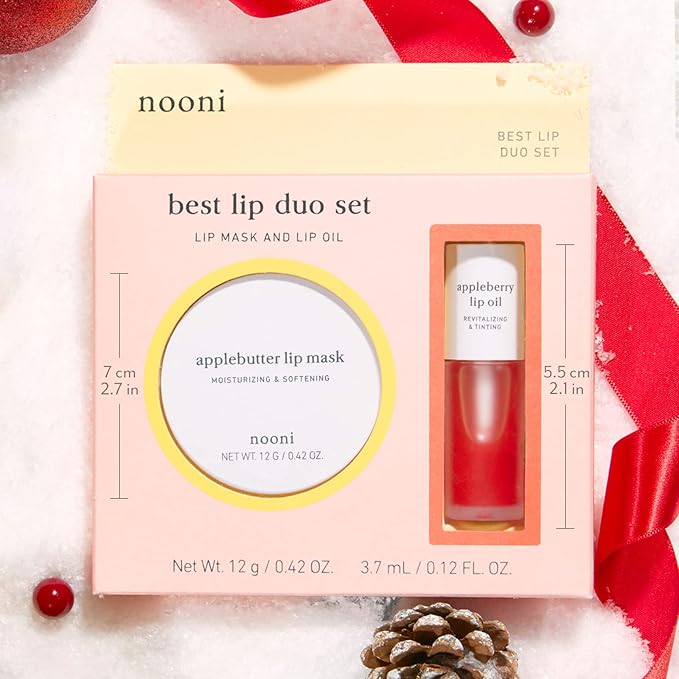 NOONI Korean Vegan Best Lip Duo | Applebutter Lip Mask and Appleberry Lip Oil Value Set | with Shea Butter, Apple Seed Oil and Vitamins, Overnight Lip Mask, Hydrating Lip Balm, Moisturizing