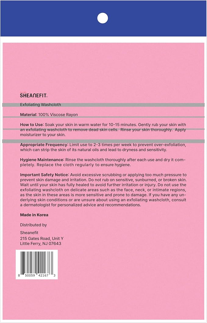 Sheanefit Exfoliating Bath Washcloth - Premium Korean Body Scrubber Crafted from Durable 100% Rayon Viscose for Spa-Like Skin Treatment at Home (6, Red)