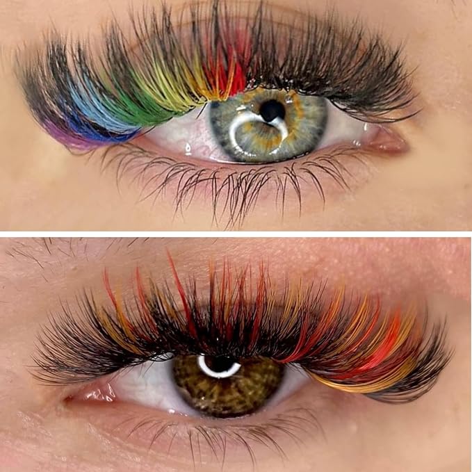 Eyelash Extensions, Mink Lash, Volume & Classic Lashes for Professionals, J/B/C/CC/D/L/M Curl, 4-15mm Length, Soft Korean PBT Fiber, 16 Rows Lash Tray (Rainbow-D-0.07-9mm)