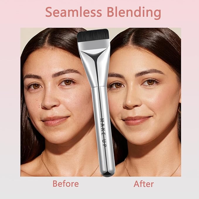 Flat Foundation Brush, Korean Makeup Brush Ultra Thin Spatula Brush Face Makeup Brushes for Liquid Foundation, Blending Cream, Sliver