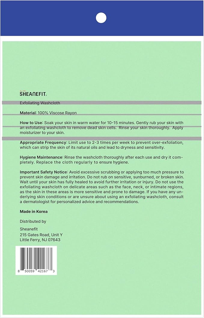 Sheanefit Exfoliating Bath Washcloth - Premium Korean Body Scrubber Crafted from Durable 100% Rayon Viscose for Spa-Like Skin Treatment at Home (6, Green)