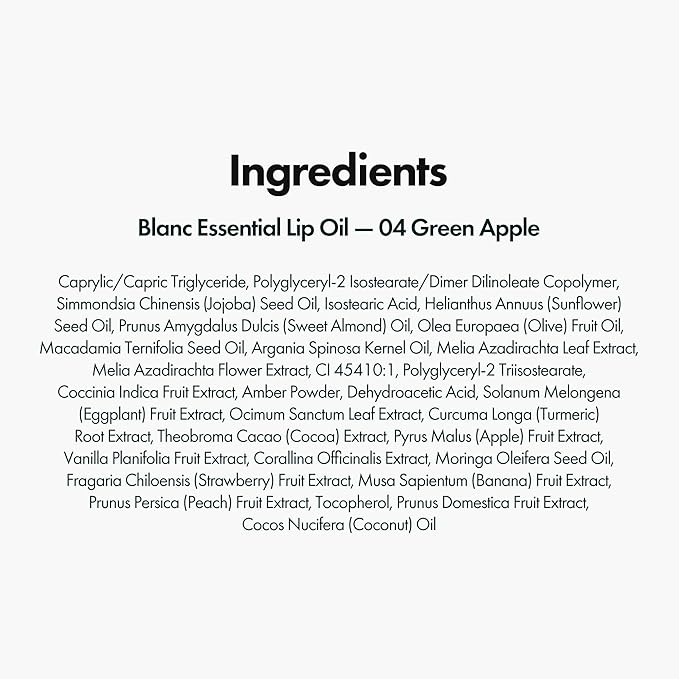 Blanc Essential Lip Oil - 50HR Moisturizing, Hydrating & Color Changing Korean Tinted Lip Oil Gloss Makeup with 6 Plant Extracts - Lightweight, Non-Sticky Finish 0.15 fl oz (#04 Green Apple)
