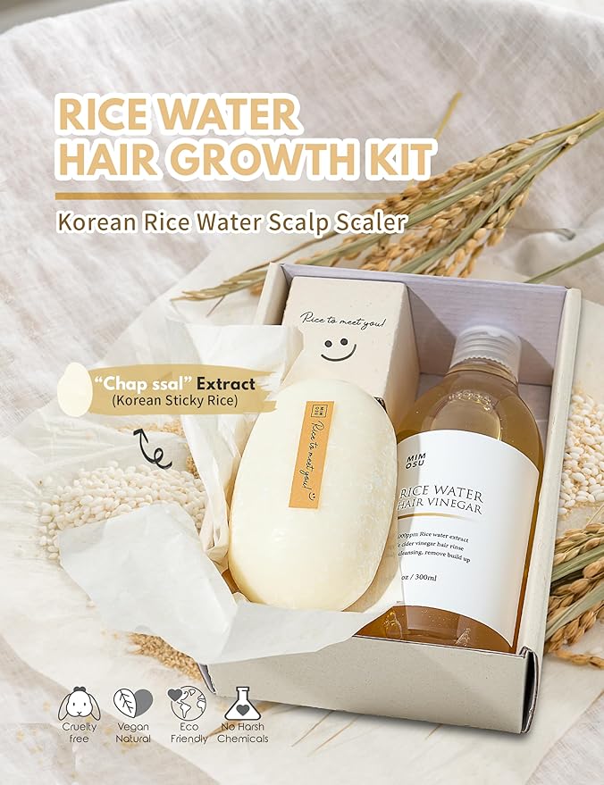 mimosu Rice Water Shampoo and Conditioner Set for Hair Growth, Apple Cider Vinegar Rinse, Sulfate-Free, Strengthens and Thickens, Korean Hair Care Product