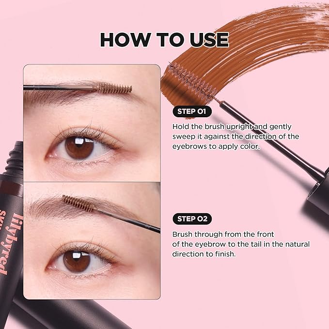 lilybyred Skinny Mes Brow Mascara | Korean 1.5mm Ultra-Slim Brush Eyebrow Mascara, Precision Application, Natural-Looking Finish, Smudge-Proof, Clump-Free, Long-Lasting, 0.12 oz. | (02 Medium Brown)
