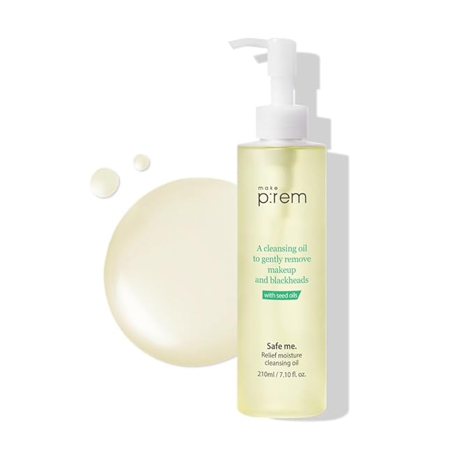 MAKE P:REM Safe Me. Relief Moisture Cleansing Oil, Deep Pore Cleansing Makeup Remover for Oily Skin, All Skin Types, Gentle Blackhead Remover, Korean Skin Care, 7.1 fl.oz. (210ml)