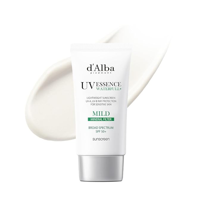 d'alba Piedmont Italian White Truffle Waterfull Mild Sunscreen, Vegan, Mineral Sunscreen, BROAD SPECTRUM SPF 50+ Non-Nano Suitable for Sensitive Skin, Korean Skin Care (1.69 fl. oz)