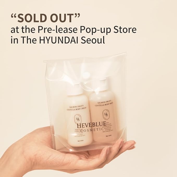 HEVEBLUE Salmon Fruity Centella Body Travel Kit - Body Cream & Body Wash Set, Sensitive Skin, Korean Bodycare, Hypoallergenic, Allergen-free, Salmon PDRN, Travel Size, Bodycare Set