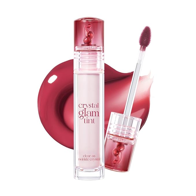 CLIO CRYSTAL GLAM TINT (CHERRY SERIES 028 DRY CHERRY), Glossy Finish, Lightweight, Buildable, Glass-Like, Smoothing, Long-Lasting, Vivid, Transparent, Shiny, Moisturizing Lip Stain, Korean Lip Tint