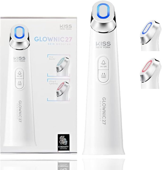 KISS NEW YORK GLOWNIC27 Facial Beauty Device, Microcurrent Glass Glow Skin Booster for Enhancing Korean Skin Care Absorption and Ability to Lift, Improves Hydration Barrier, Elasticity, Even Tone