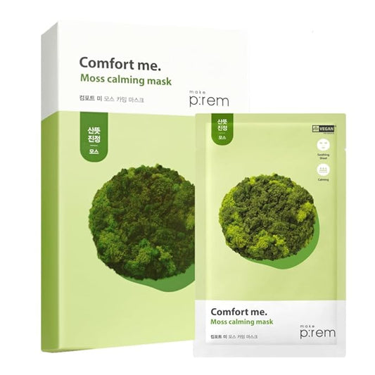 MAKE P:REM Comfort Me. Moss Calming Mask, Korean Facial Sheet Mask, EWG Green, Soothing & Hydrating Face Mask, EVE VEGAN, 28ml, 0.94 Fl.Oz. x 10EA