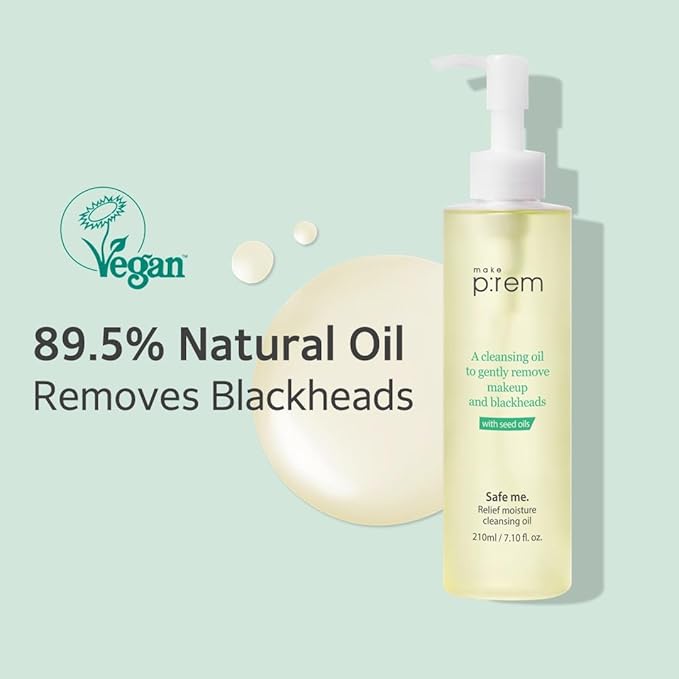 MAKE P:REM Safe Me. Relief Moisture Cleansing Oil, Deep Pore Cleansing Makeup Remover for Oily Skin, All Skin Types, Gentle Blackhead Remover, Korean Skin Care, 7.1 fl.oz. (210ml)