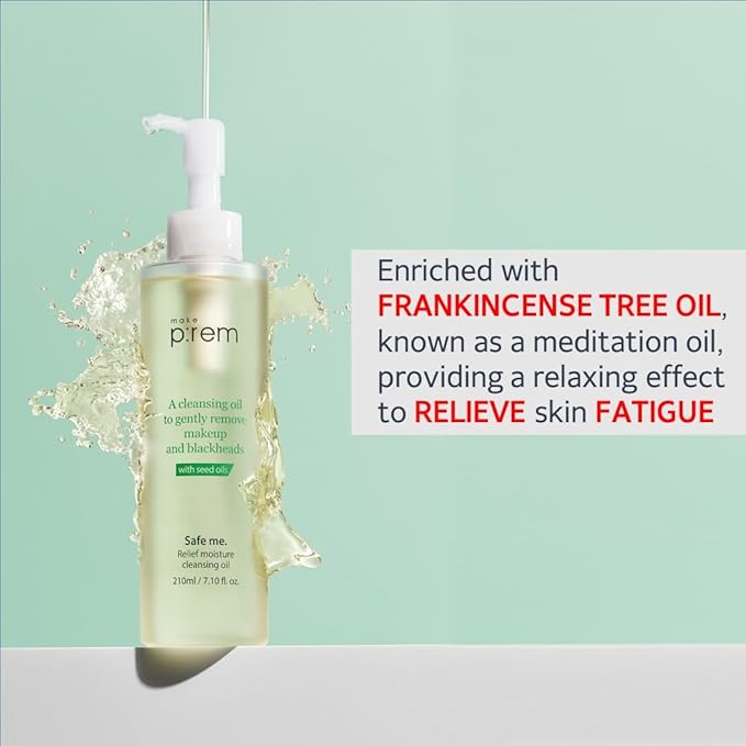 MAKE P:REM Safe Me. Relief Moisture Cleansing Oil, Deep Pore Cleansing Makeup Remover for Oily Skin, All Skin Types, Gentle Blackhead Remover, Korean Skin Care, 7.1 fl.oz. (210ml)