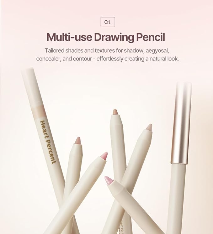 Heart Percent Dote On Mood Gel Eyeliner Pencil – Long-Lasting Waterproof Smudge Proof Smooth Retractable, Aegyo Sal Makeup, Under Eye Highlighter with Built-In Sharpener, #02. Natural Brown