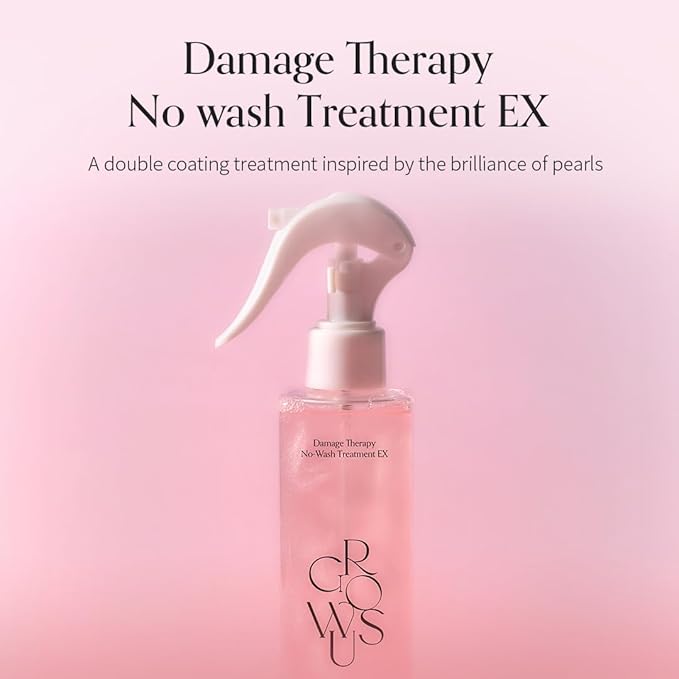 GROWUS Damage Therapy No-Wash Treatment - Korean Hair Care, Rose Musk Scent, Heat Protectant, Leave-In Hair Serum for Frizzy, Dry, Damaged Hair, Instant Shine & Smooth, 8.45 Fl Oz