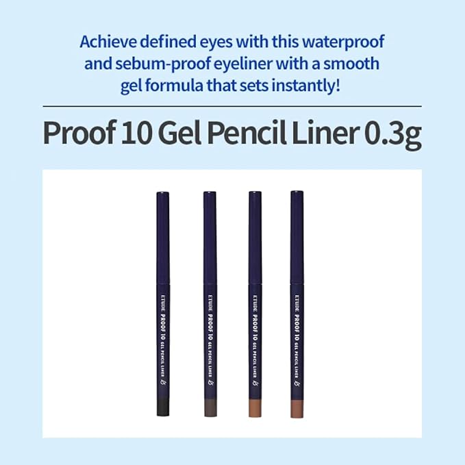 ETUDE Proof 10 Gel Pencil Liner, Eyeliner with Wearable Shades, Sharpenable Tip, Creamy Gel Texture, Waterproof & Sebum-Proof Precision Liner, Korean Makeup, Beauty, Dark Cacao (0.011 Ounce)