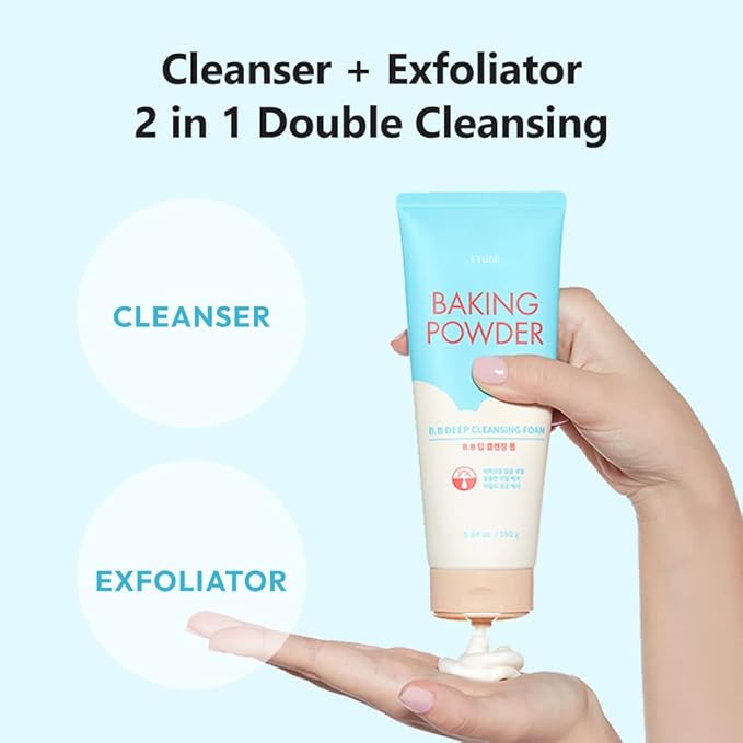 ETUDE Baking Powder B.B Deep Cleansing Foam, 2 in 1 Rice Bran + Baking Powder, Creamy Bubble + Scrub Exfoliate Skin, Fash Wash, Deep Cleanser for Makeup, Korean Skin Care, Beauty (5.64 Ounce)