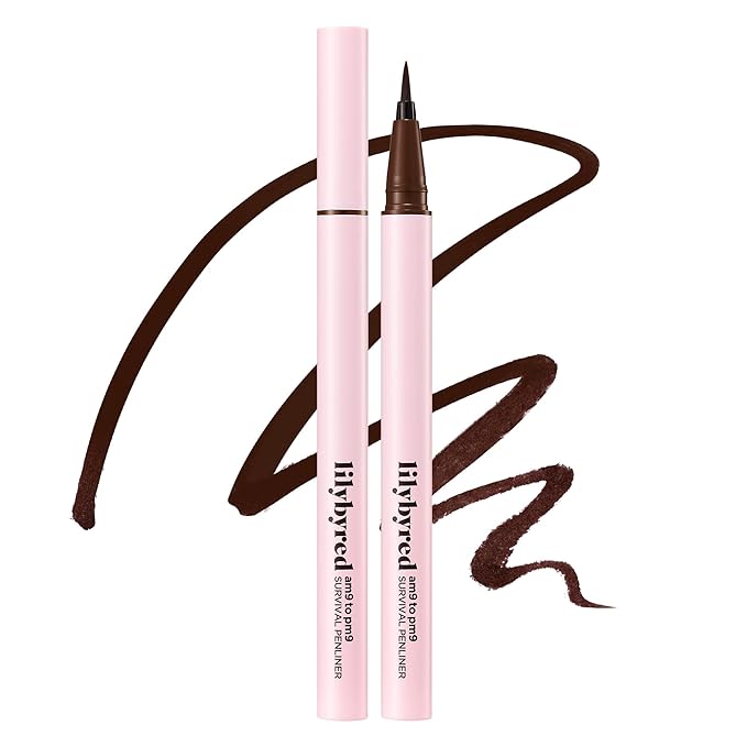 lilybyred AM9 to PM9 Survival Penliner | Korean Waterproof Liquid Eyeliner, 0.1mm Ultra-Fine Brush, Highly Pigmented, Quick-Dry, Smudge-Proof, Long-Lasting, Precision Line, 0.021 oz. (02 Matt Brown)