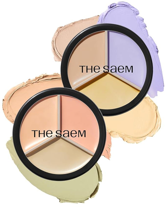 THESAEM Cover Perfection Triple Pot Concealer 2-Pack Set - 03 Correct Up Beige & 04 Tone Up Beige - 6-Color Multi Concealer Palette Kit - Korean Makeup with Sweet Almond Oil for Light Skin Tones