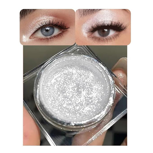 Single Cream Glitter Eyeshadow, Shimmer Eyeshadow Palette, Korean Eye Glitter Makeup, Ultra-Blendable, Sparkle Silver Eye Shadow, Single Shade Metallic Pigmented (Sparkle white)